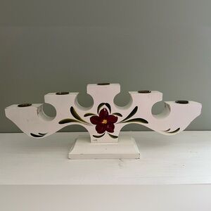 Vintage Swedish Wood Hand-Painted 5 Arm Candelabra Kurbits Floral Folk Art